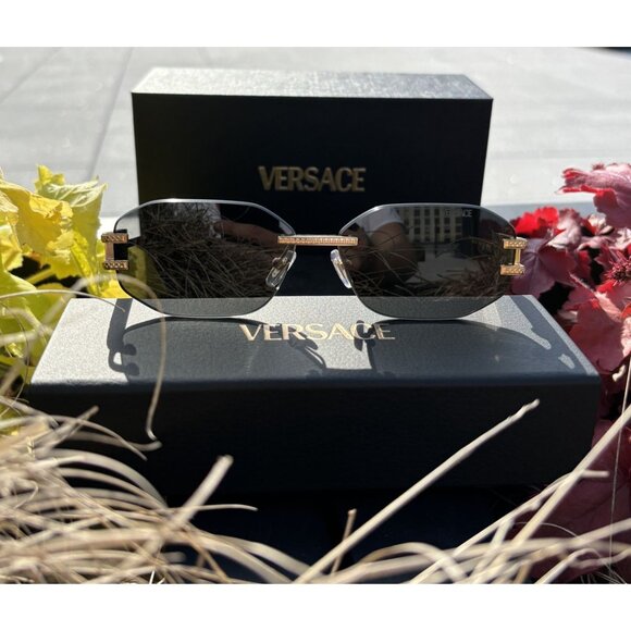 Versace VE2274 100287 Gold/Dark Grey Oval Women Sunglasses Authentic